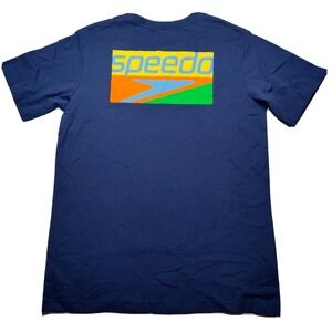 SPEEDO Men Large Club Blue Double-Sided Graphic Pocket T-Shirt NEW